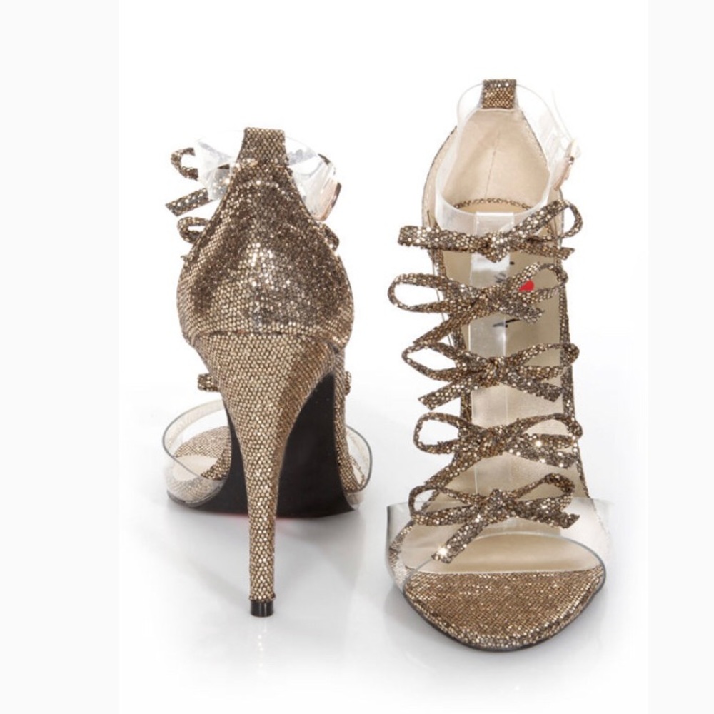 Gold sparkle Bedazzled Bow Luichiny Dress 👠 Heels